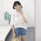 Elbow-sleeve Lace Chiffon Top