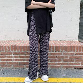 Elbow-sleeve Slit T-shirt / Lettering Wide-leg Pants