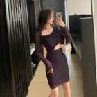 Cutout Sequined Long-sleeve Sheath Dress