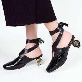 Chunky Heel Lace Up Mules