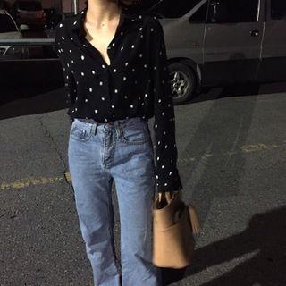 Dotted Chiffon Shirt Black - One Size