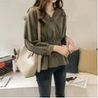 Long-sleeve Button-up Peplum Top