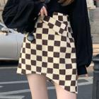 Checkerboard Asymmetrical Mini Pencil Skirt