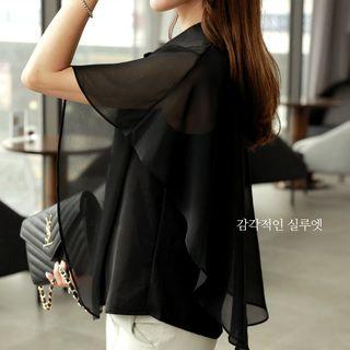 Cape-sleeve Chiffon-overlay Blouse