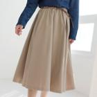 Band-waist Midi Flare Skirt With Sash