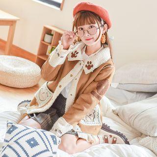 Faux-suede Fleece-lining Jacket Light Brown - L