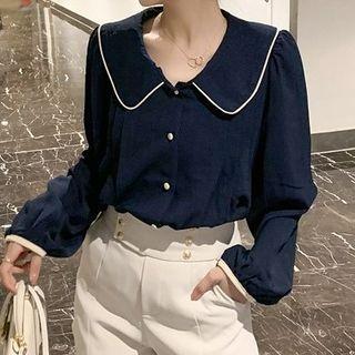 Long-sleeve Peter Pan Collar Contrast Trim Shirt
