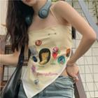 Halter-neck Printed Suspender Top Yellow - One Size