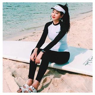 Set: Long-sleeve Color Block Rashguard + Swim Pants