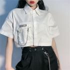 Letter Embroidered Elbow-sleeve Cropped Shirt