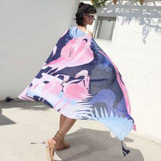 Print Shawl Purplish Blue Love Heart Birds - 180cm X 100cm