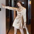 Long-sleeve Henley Mini A-line Shirtdress