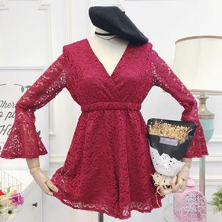 Bell-sleeve Lace Wide Leg Playsuit