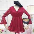 Bell-sleeve Lace Wide Leg Playsuit