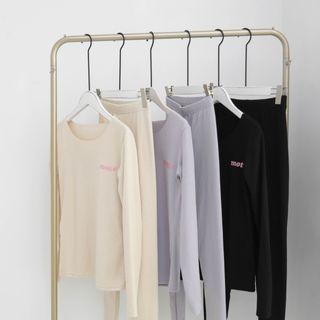 Set: Long-sleeve Lettering Print Top + Pants