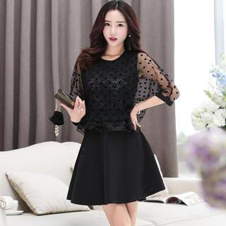 Mesh-panel Lace A-line Dress