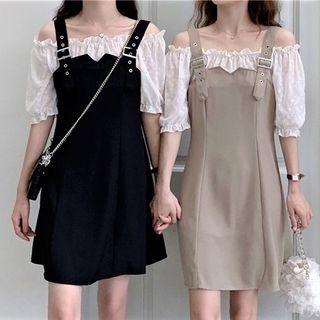 Mock Two-piece Cold-shoulder Shift Dress