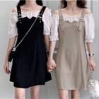 Mock Two-piece Cold-shoulder Shift Dress