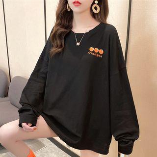 Orange Embroidered Oversize Long-sleeve T-shirt