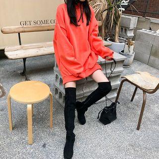 Mock-neck Slit-side Oversized Pullover