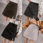 High-waist Split Hem Plain A-line Skirt
