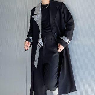 Long-sleeve Asymmetrical Plaid Panel  Coat