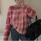 Tie Dye Cable Knit Sweater Pink - One Size