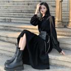 Long-sleeve Midi A-line Dress / Waist Bag