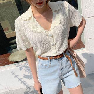 Short-sleeve Scallop-edge Cardigan
