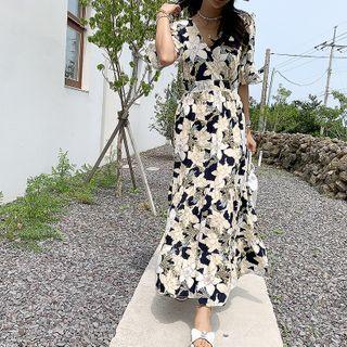 Ruffled Floral Maxi Wrap Dress