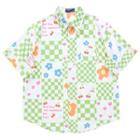 Short-sleeve Floral Checkered T-shirt