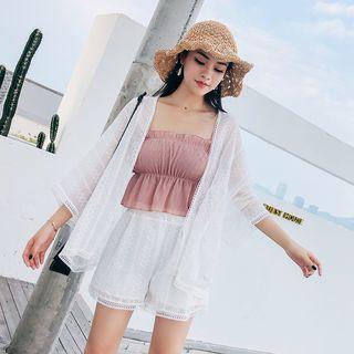 Set: Embroidered 3/4-sleeve Light Jacket + Shorts