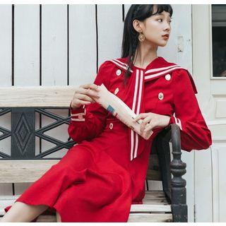 Sailor Collar Double-breasted Midi A-line Dress