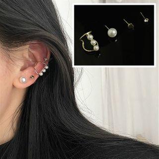 Set Of 4: Stud Earring 4 Pcs - Gold & White - One Size