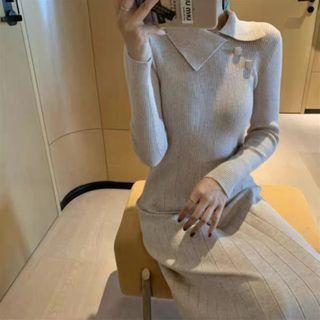 Asymmetrical Polo-neck Knit Dress