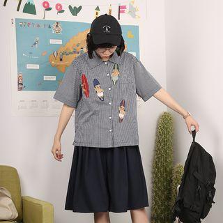 Short-sleeve Bear Applique Shirt