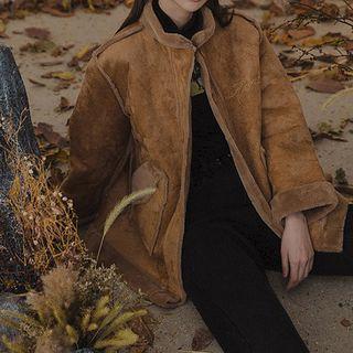 Mock-neck Faux-suede Biker Jacket