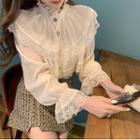 Lace Trim Blouse / Tweed Mini Skirt