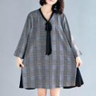 Long-sleeve Mini Plaid Dress As Shown In Figure - One Size