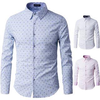 Long-sleeved Floral Print Open-front Slim Blouse
