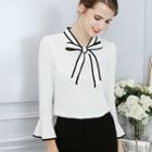 Ribbon-neckline Bell-sleeved Top