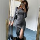 Long-sleeve Cutout Ruched Bodycon Dress
