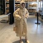 Hooded Fleece Coat Beige - One Size