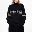 Turtleneck Heartbeat Print Sweater