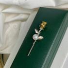 Rose Freshwater Pearl Alloy Brooch 1 Pc - Silver - One Size