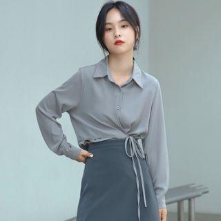 Tie-waist Chiffon Crop Shirt