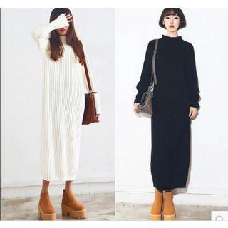 Mock Neck Long Sleeve Chunky Knit Midi Dress