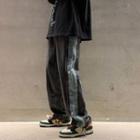 Two-tone Side-button Straight-leg Jeans