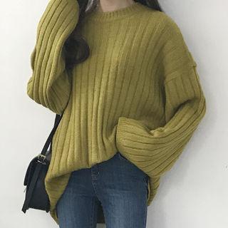 Crew-neck Wide-sleeve Loose-fit Sweater