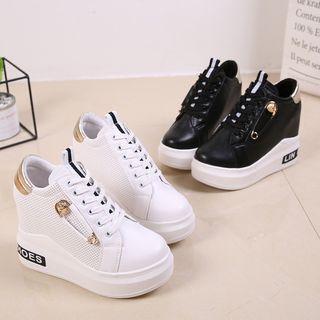 Pin Accent Platform Lace-up Hidden Wedge Sneakers